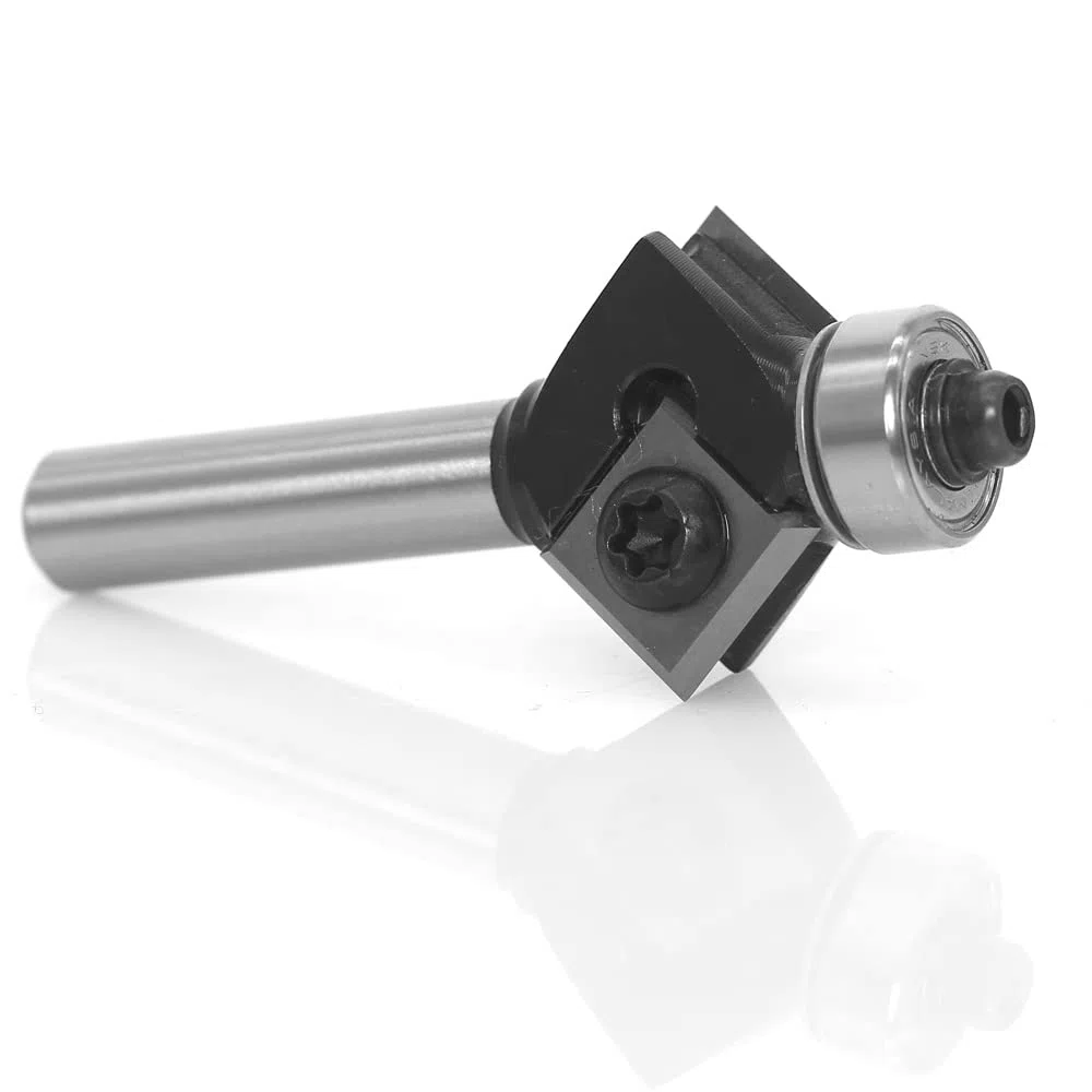 Fresa a smusso, fresa superiore con 4 lati in metallo duro intercambiabile diametro 27 mm, lunghezza utile 12 mm, angolo 45°, con cuscinetto a sfera.