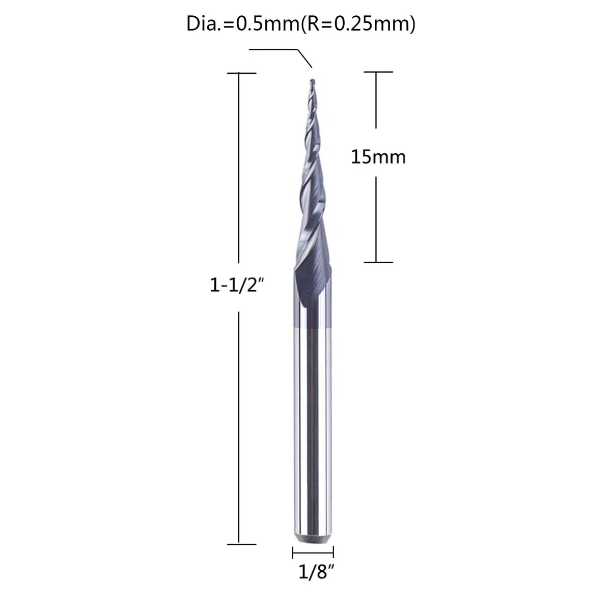 SpeTool Set di 5 frese a punta di naso a sfera conica con asta da 0,25 mm di diametro 0,25 mm di diametro