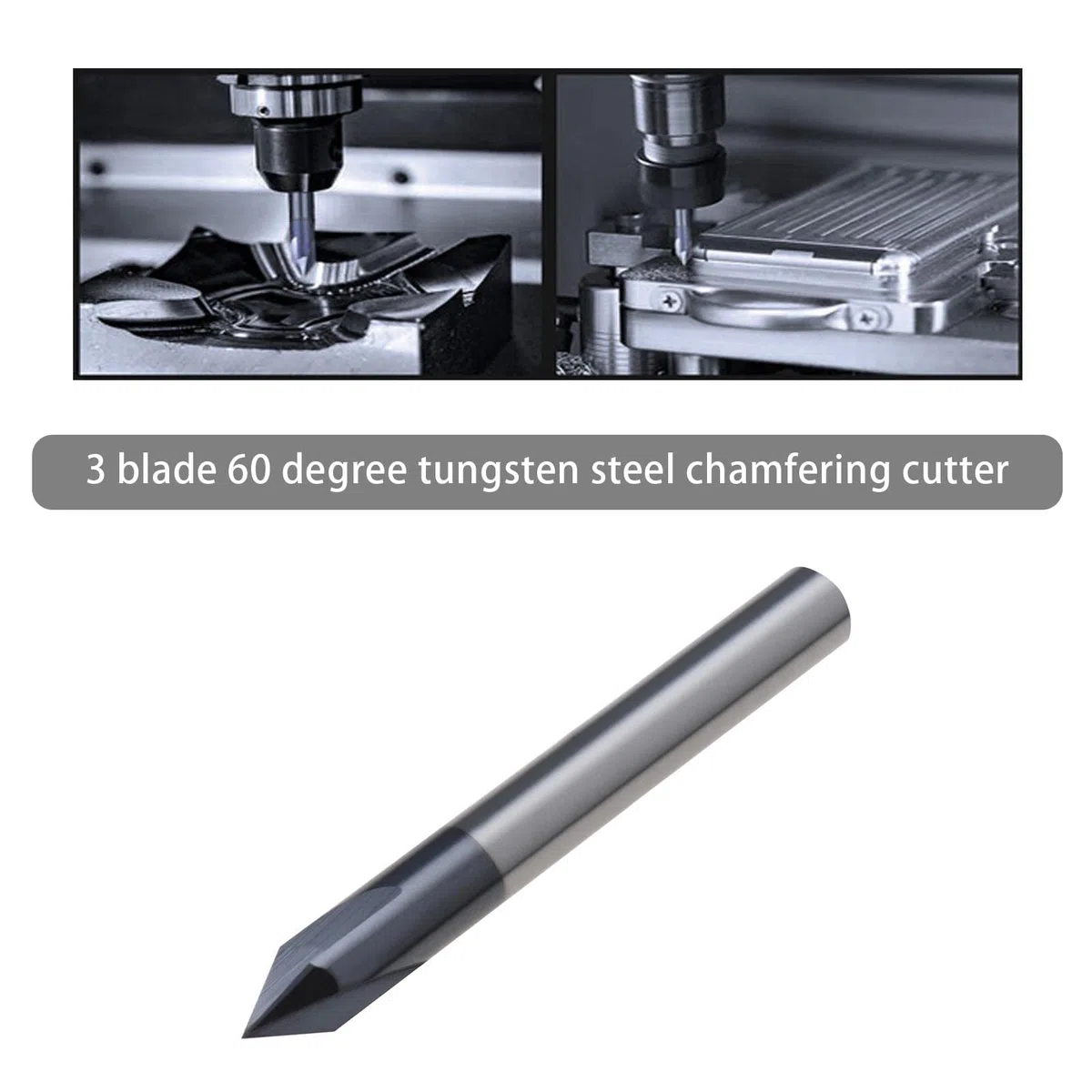 Fresa per smusso 3 flauti 60 gradi 6mm Shank TiAlN rivestito in carburo di tungsteno solido V Groove Router Bit per intaglio scanalatura a V CNC Lettering Signs Chamfering End