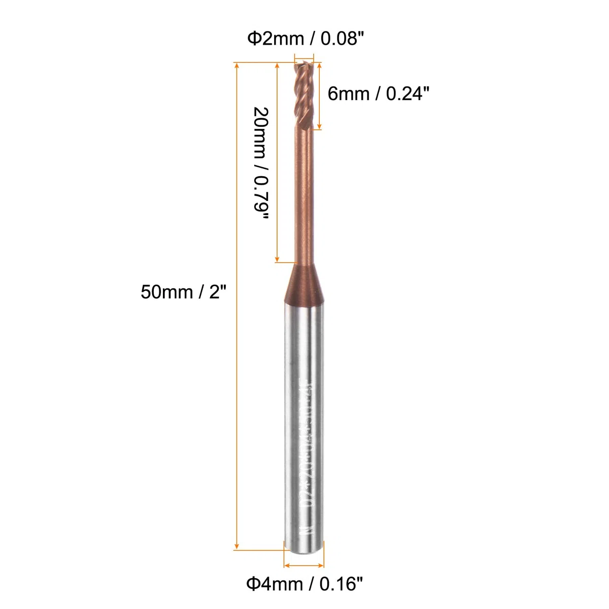 sourcing map Fresa a punta quadrata con gambo da 4 mm 2 mm x 20 mm in metallo duro rivestito AlTiSin 4 flauti fresa extra lunga per acciaio inossidabile in lega di acciaio temprato
