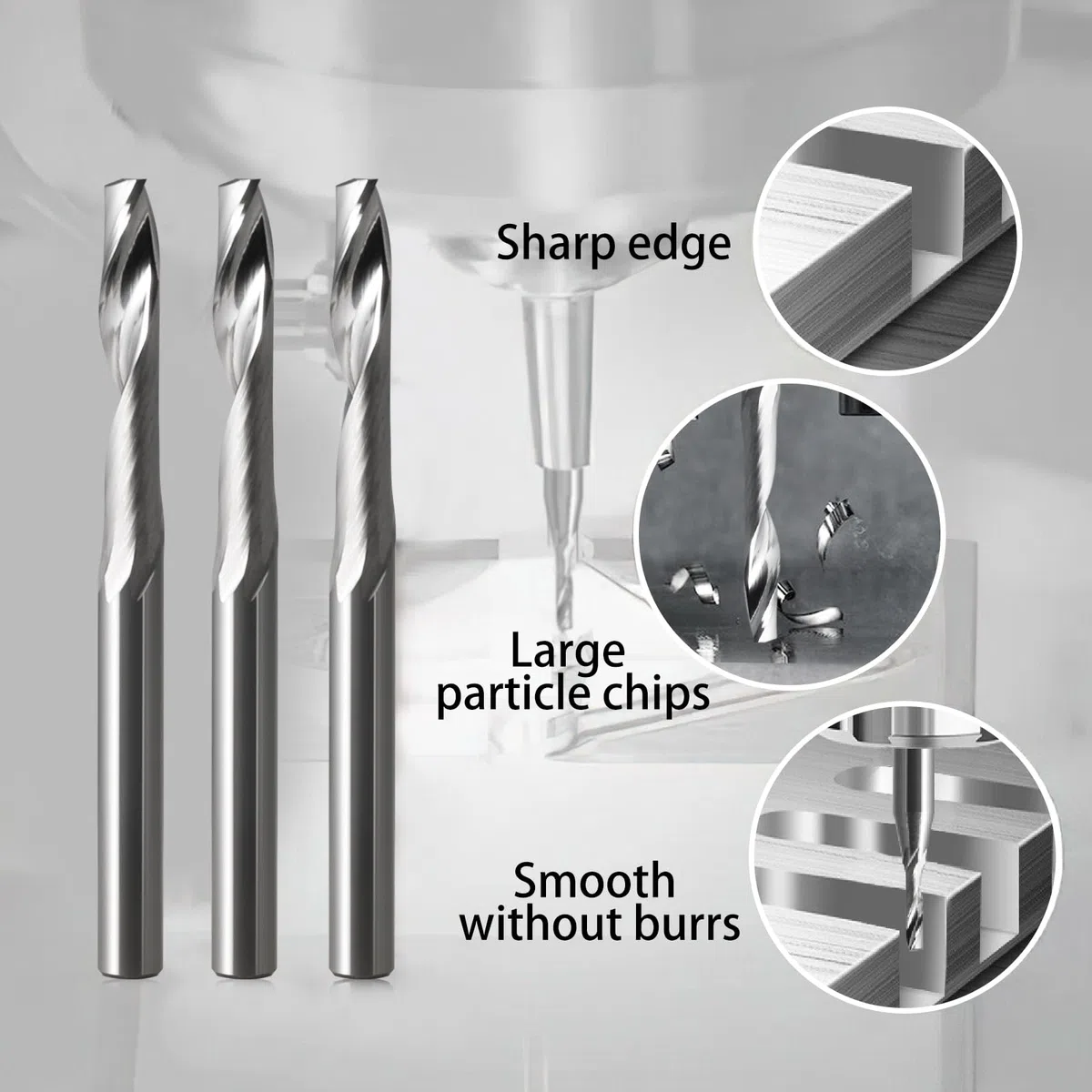 Fresa CNC a gambo singolo da 3,175 mm, per alluminio 3,175 mm, lunghezza di taglio 6 mm, lunghezza totale 38 mm, fresatrice CNC in alluminio, fresatrice CNC (3.175×1,5x6mm)