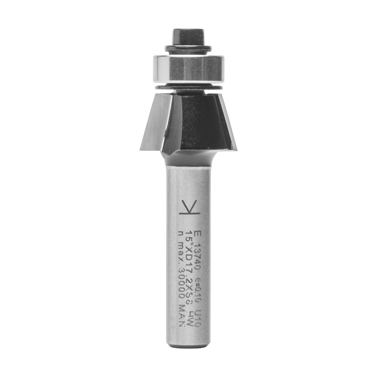 ENT 13740 Fresa a smusso carburo, Gambo (S) 8 mm, diametro (D) 17,2 mm, NL 9,5 mm, E 15°, SL 32 mm, con cuscinetto a sfere