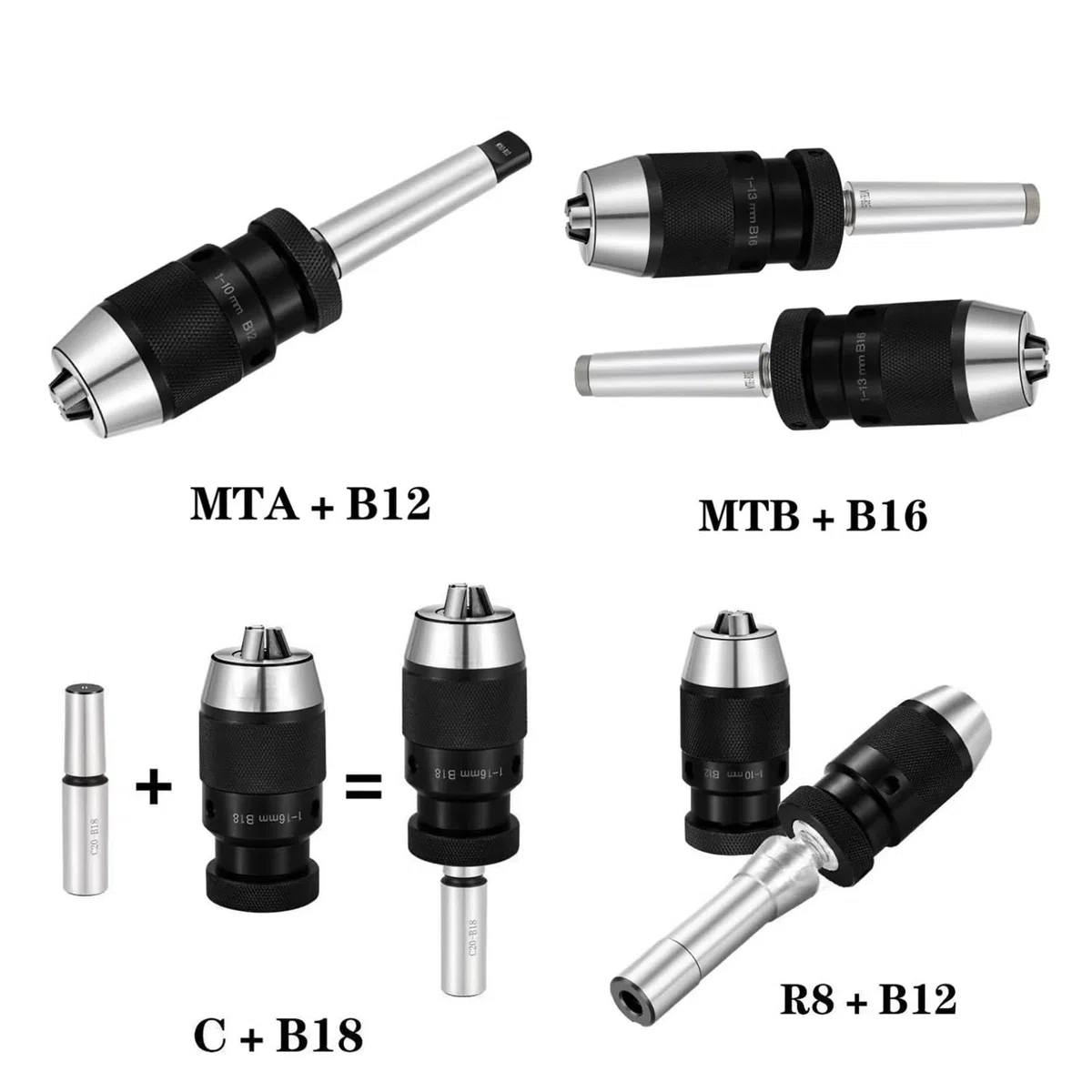 MT2 MT3 MT4 MT5 R8 C10 C12 C16 C20 B10 B12 B16 B18 B22 Mandrino for trapano Morse Tornio Trapano CNC autoserrante mandrini(MTA2-B16 (1-13mm))