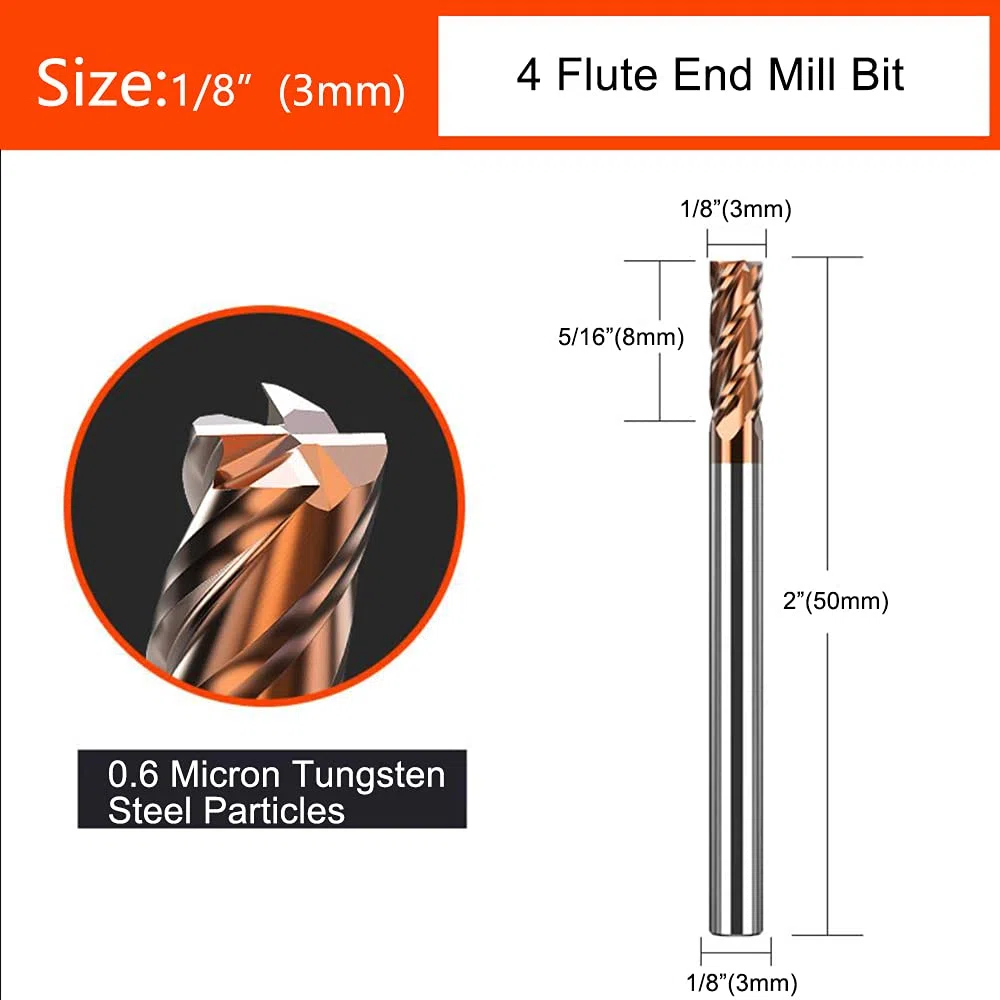 ASNOMY 5pcs 4-flute End Mill in Metallo Duro - 3mm Fresa a testa quadrata in carburo di micro grano per acciai legati/acciai temprati, fresa a 4 fultes – 55HRC AlTiN rivestito