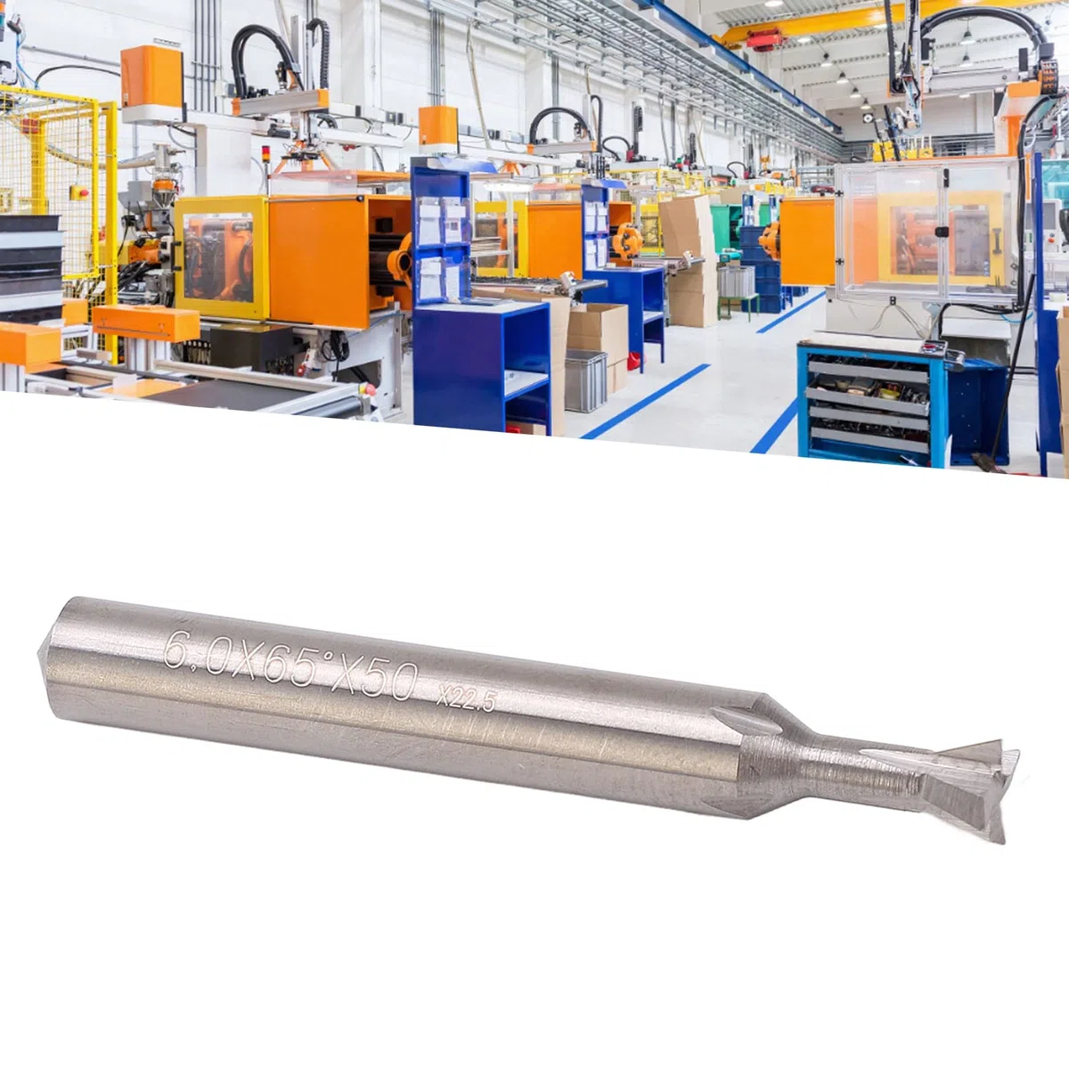 Fresa a Coda di Rondine in Metallo Duro 6 Mm di Diametro Gambo 4 Scanalature 50 Mm di Lunghezza Fresa per la Lavorazione del Legno Fresa a Coda di Rondine (65°)