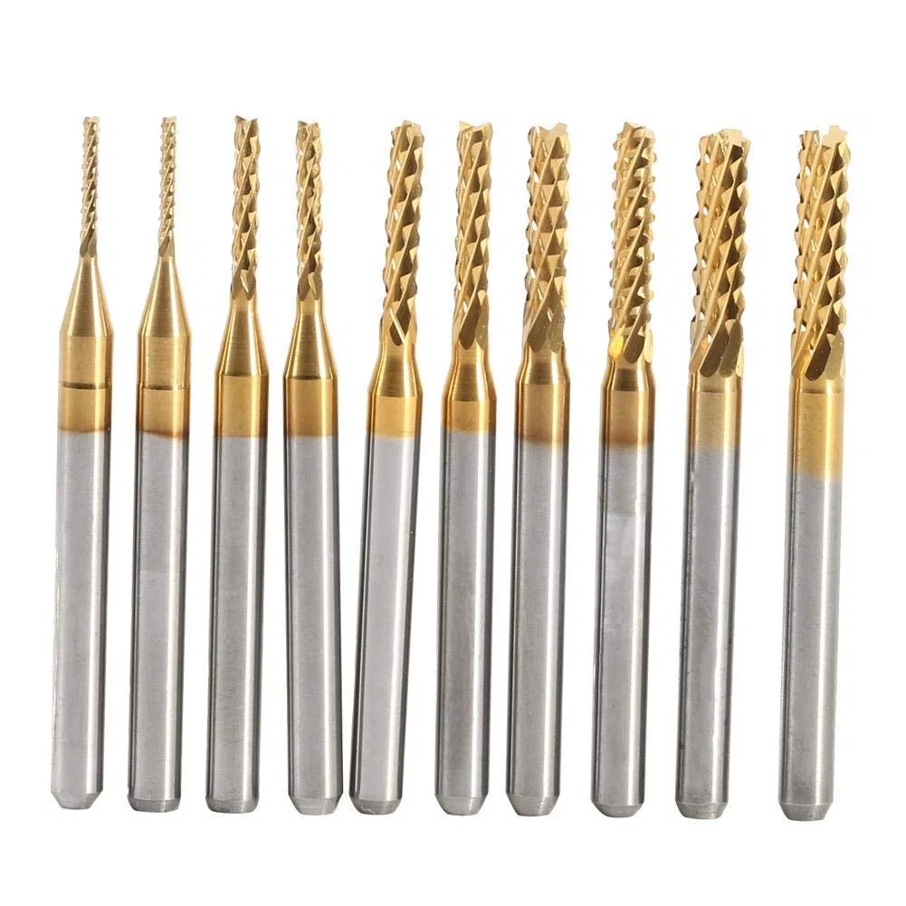 10 Pezzi Fresa CNC, Fresa per CNC in Carburo di Tungsteno, Punte Carburo Rivestite in Titanio, per Circuiti Stampati, Metallo, Plastica (1,0mm, 1,5mm, 2,0mm, 2,5mm, 3,0mm, 2 Pezzi per Tipo)