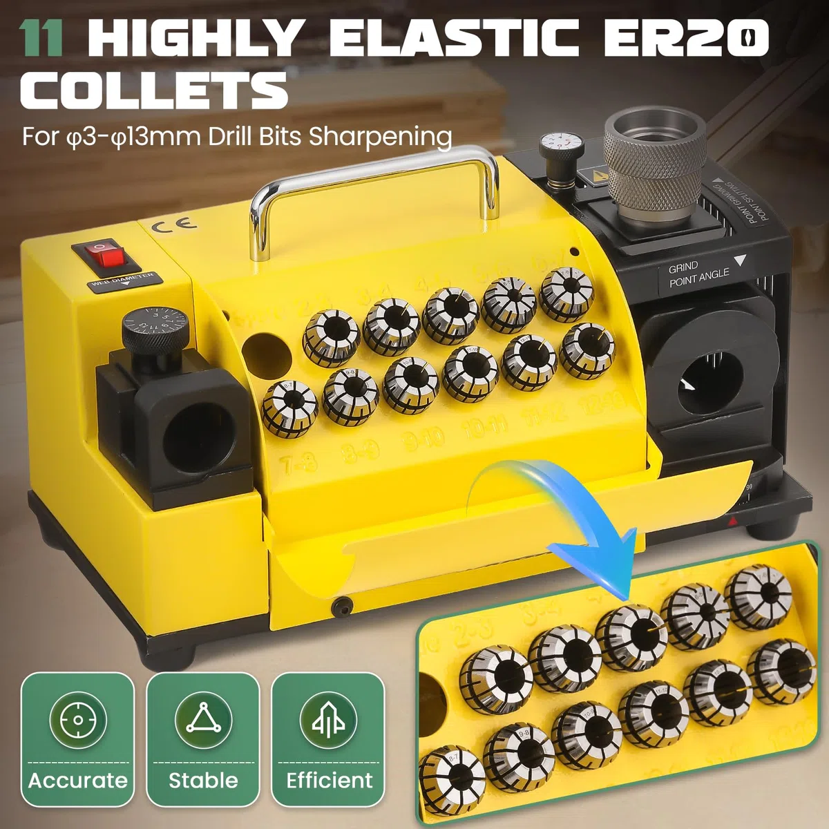 Huanyu MR-13B Ad alta precisione Drill Bit Grinder Portable Drill Bit Sharpener Re-sharpener Angle Grinding Machine, gamma di grinding: 63 -s - 13 (220V, CBN (per HSS))
