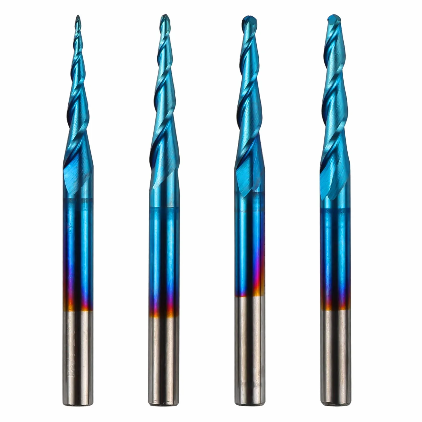 Genmitsu TB04A Frese a spirale a 2 flauti, con punta arrotondata, in carburo di tungsteno, con rivestimento Nano blu, R0.25-1.0, gambo da 1/8'', 4 pezzi