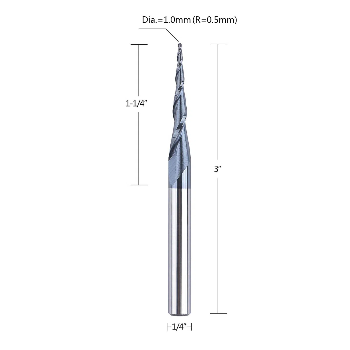 Spetool R0.5mm Shank 1/4", Carburo di Tungsteno Solido Fresa Conica Palla Naso 2 Flauti Rivestito TiAlN Fresa CNC Strumento per Incisione Intaglio