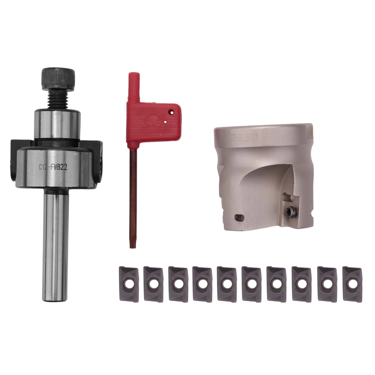 C12 FMB22 + 400R Fresa per Spianatura Frontale Ad Angolo Retto 50Mm + 10 Pezzi Inserti nel Metallo Duro APMT1604 con Chiave per Utensile di Fresatura