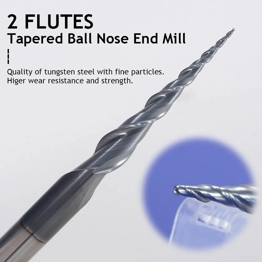 3.175/4/6/8mm Gambo Sfera Naso Conico Fresa In Metallo Duro Punte del Router di CNC Conico Strumenti di Fresatura 2 flauto Fresa(8.0xR0.5x60x100L)