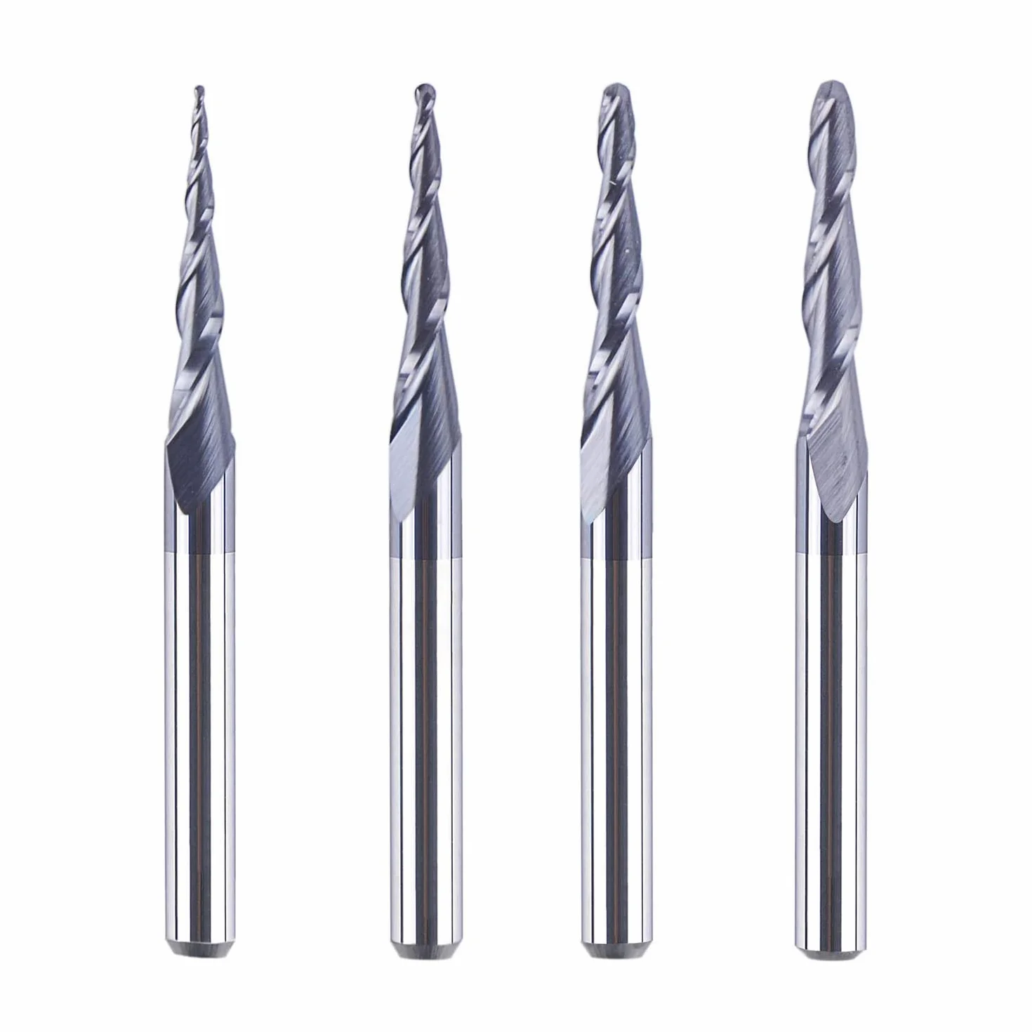 SpeTool 4 Pezzi Fresa Conica e Sferica 0,25~1,0mm CNC Con Gambo 1/8'' in Metallo Duro, Rivestimento TiAlN per Incisione e Intaglio del Legno in 2D e 3D