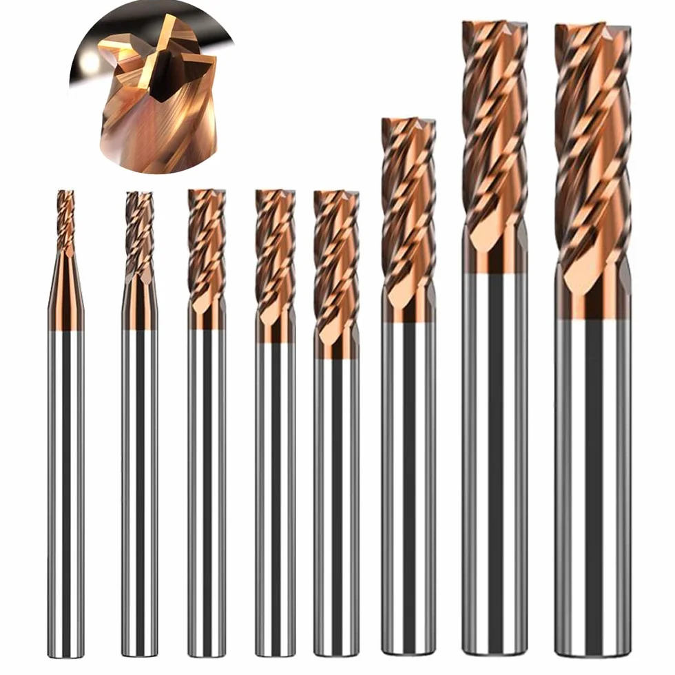 ASNOMY Set di frese per scanalature in metallo duro VHM, 8 pezzi, diametro 2 – 12 mm, fresa CNC per metallo – AlTiN rivestito 55 HRC