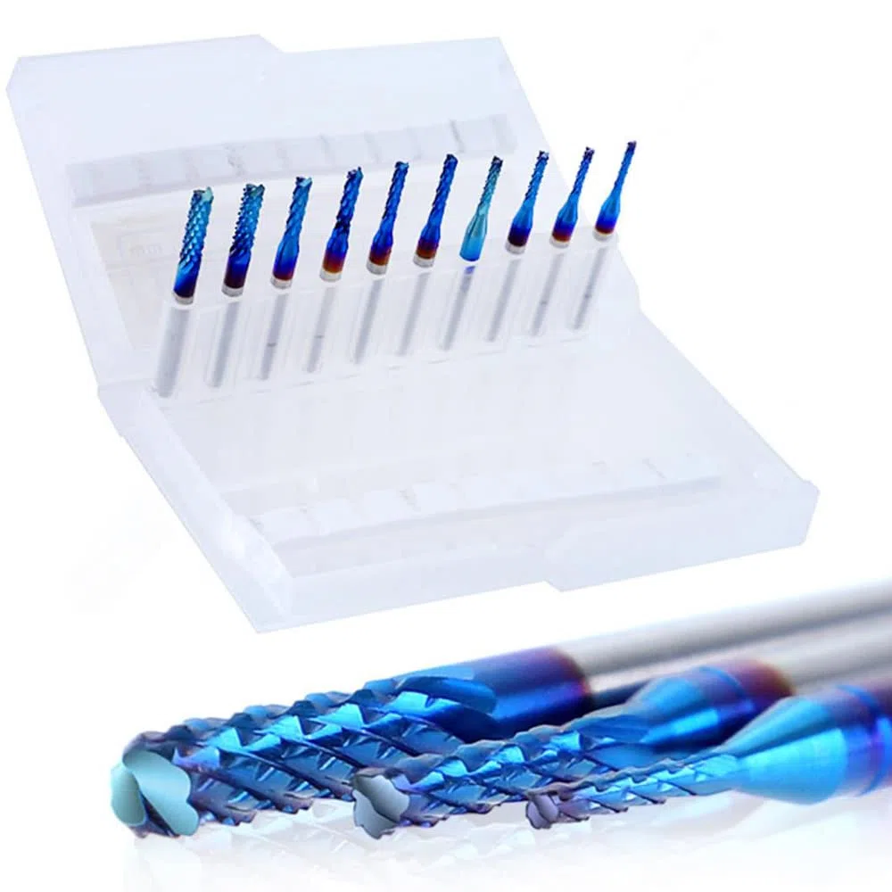 ASNOMY 20 frese CNC Nano Blue Coat, 0,8 – 3,175 mm CNC Router Bit con gambo da 1/8", set di punte per fresatura CNC per plastica, alluminio, circuiti stampati, legno
