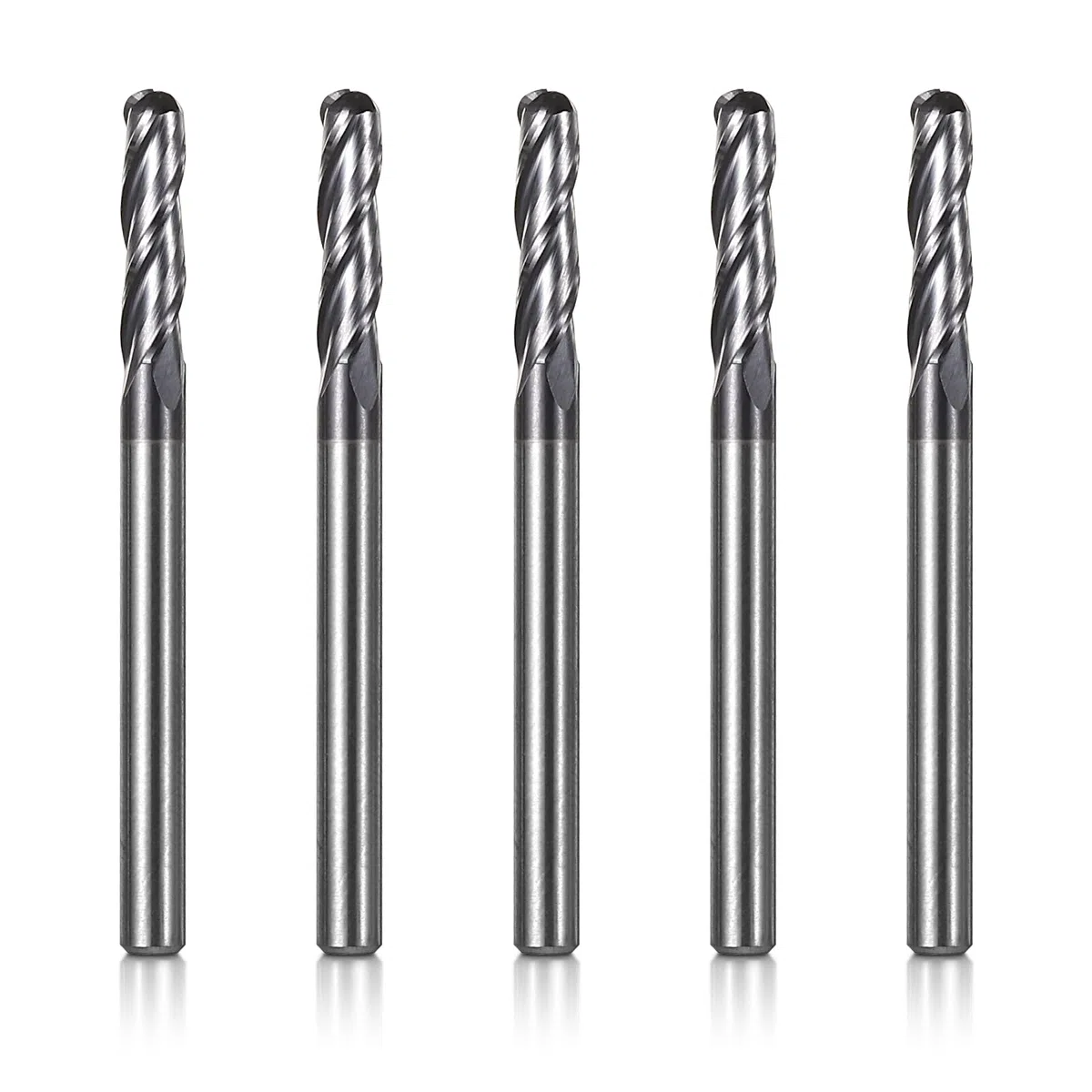 Genmitsu 5 pezzi frese a testa sferica CNC router bits, 1/8" gambo in acciaio al tungsteno CNC Cutter con 3-Flute Carving Bit Set, 1-1/2" lunghezza totale TiAlN rivestito, 3BNB05