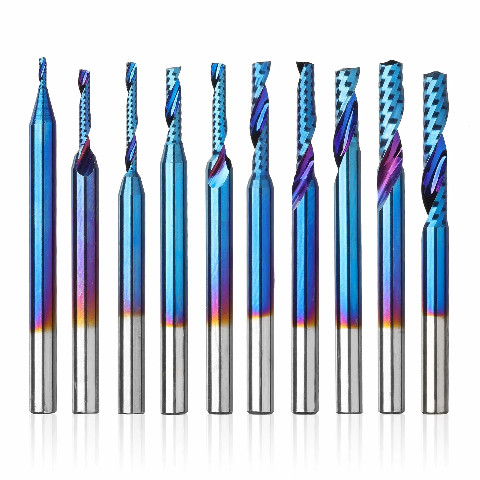 Genmitsu 1/8 pollici gambo 10 pezzi carburo spirale O flauto (singolo flauto) punte del router CNC, 91,5 HRA superiore Nano rivestimento blu, OS10B