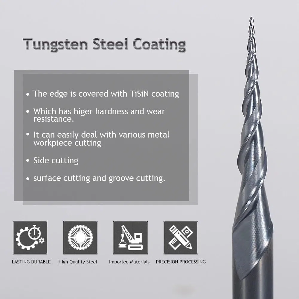 3.175/4/6/8mm Gambo Sfera Naso Conico Fresa In Metallo Duro Punte del Router di CNC Conico Strumenti di Fresatura 2 flauto Fresa(8.0xR0.5x60x100L)
