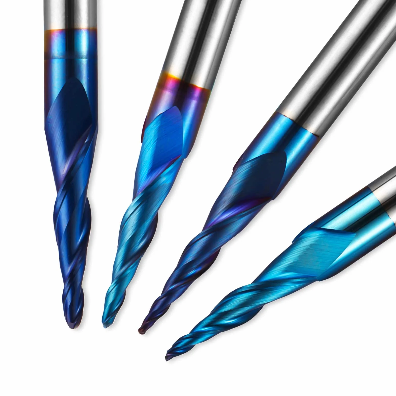 Genmitsu 4 pezzi 2-flute conico a spirale conico a punta a sfera, rivestimento nano blu, fresa CNC, incisione 2D e 3D, punte per la lavorazione del legno, R0.25-1.0, codolo da 1/4 di pollice, TB04B