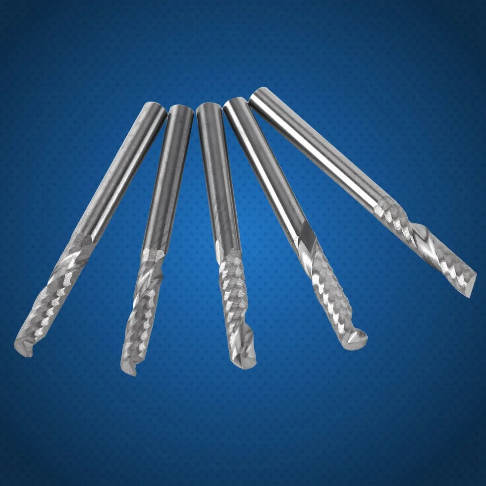 5 Pezzi Frese Set, 1/8" Gambo 3.175x22mm Fresa a Spirale, Carburo di Tungsteno Singolo Flauto Fresa Spirale CNC Frese, per Legno Alluminio Acciaio Titanio
