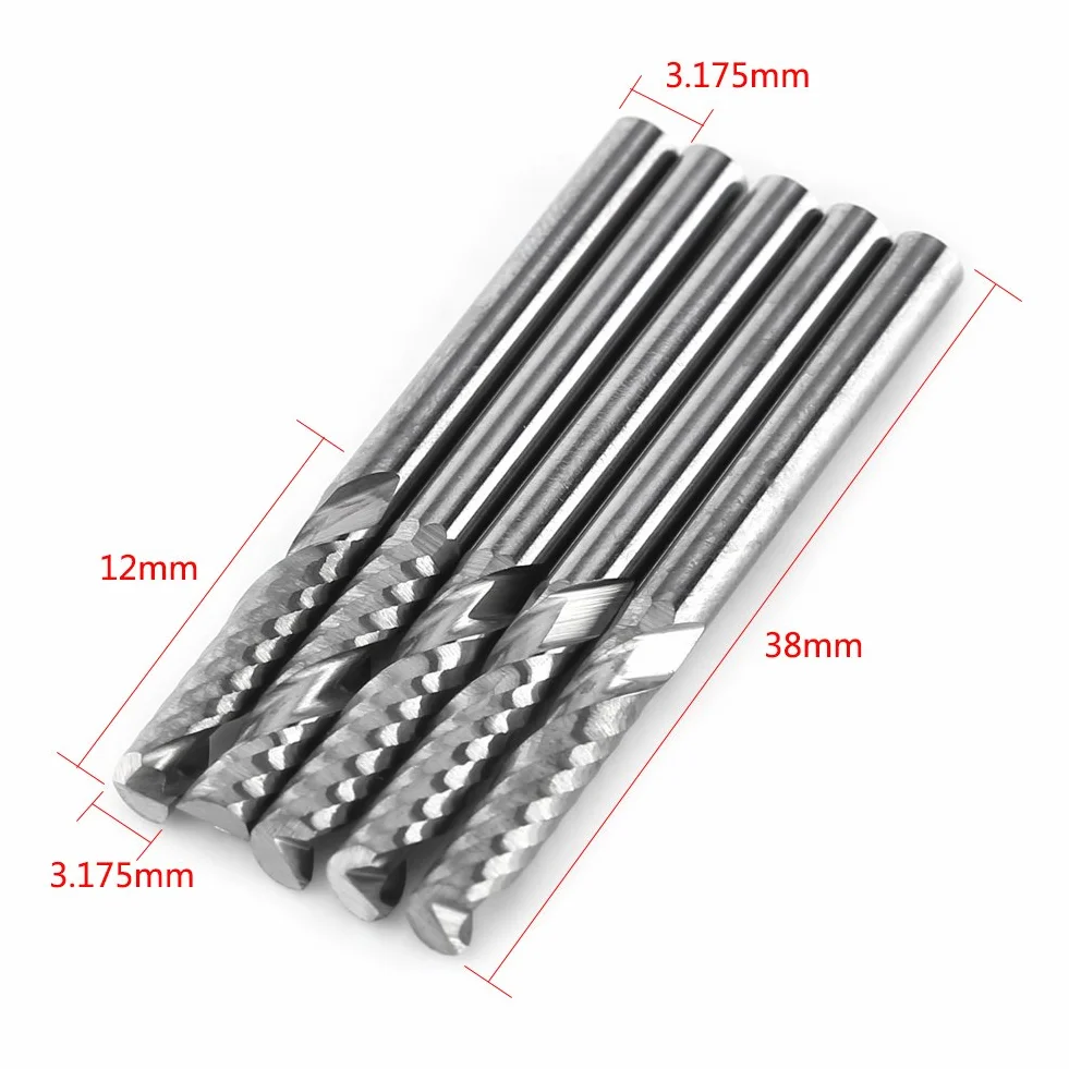 5 Pezzi Frese Set, 1/8" Gambo 3.175x22mm Fresa a Spirale, Carburo di Tungsteno Singolo Flauto Fresa Spirale CNC Frese, per Legno Alluminio Acciaio Titanio