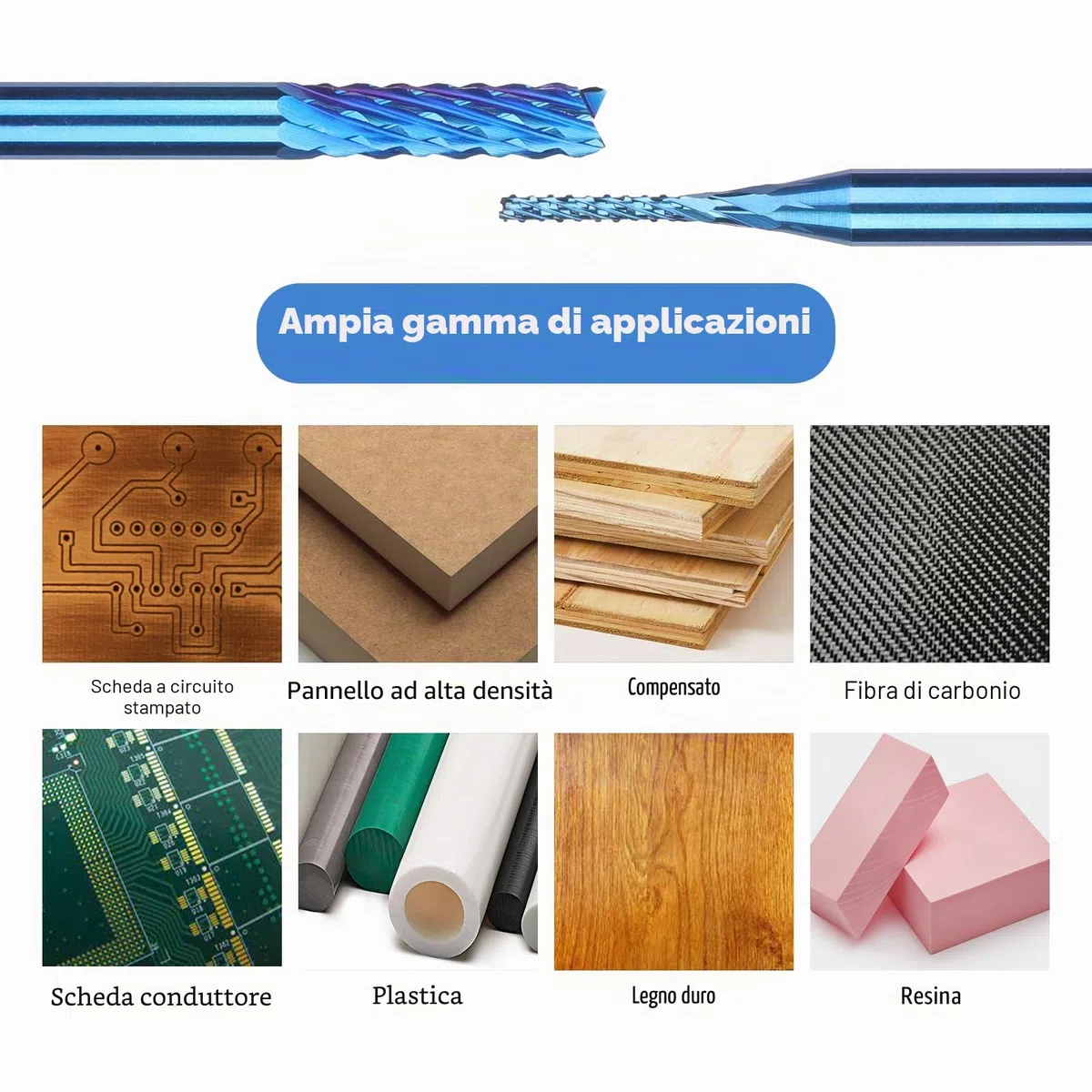 SainSmart Genmitsu Nano Blue Coat - Set di 10 frese CNC per legno PVC, alluminio, 0,8-3 mm, codolo 1/8"