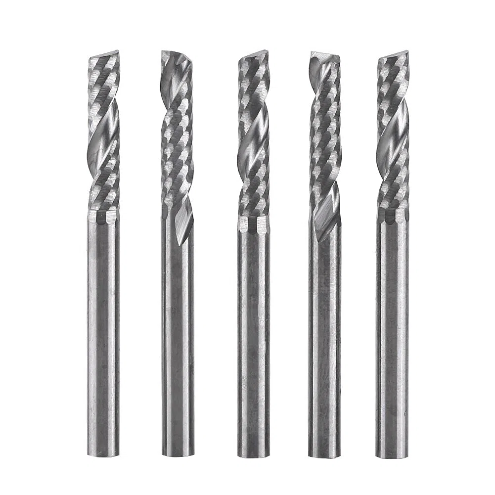 5 Pezzi Frese Set, 1/8" Gambo 3.175x22mm Fresa a Spirale, Carburo di Tungsteno Singolo Flauto Fresa Spirale CNC Frese, per Legno Alluminio Acciaio Titanio