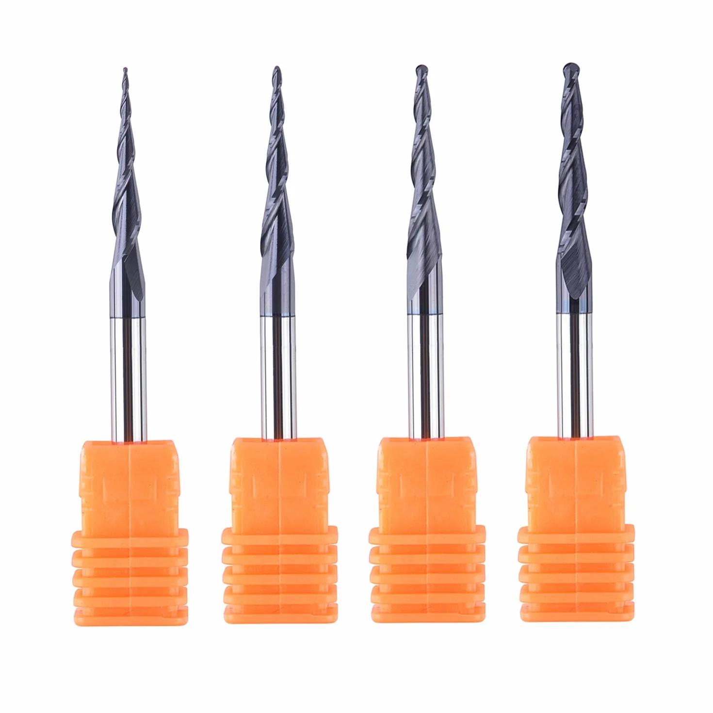 SpeTool 4 frese a testa sferica con punta conica CNC R0,25 mm 1,0 mm fresa da 4 mm fusto VHM fresa per fresatrice superiore con rivestimento TiAlN per incisione 2D e 3D