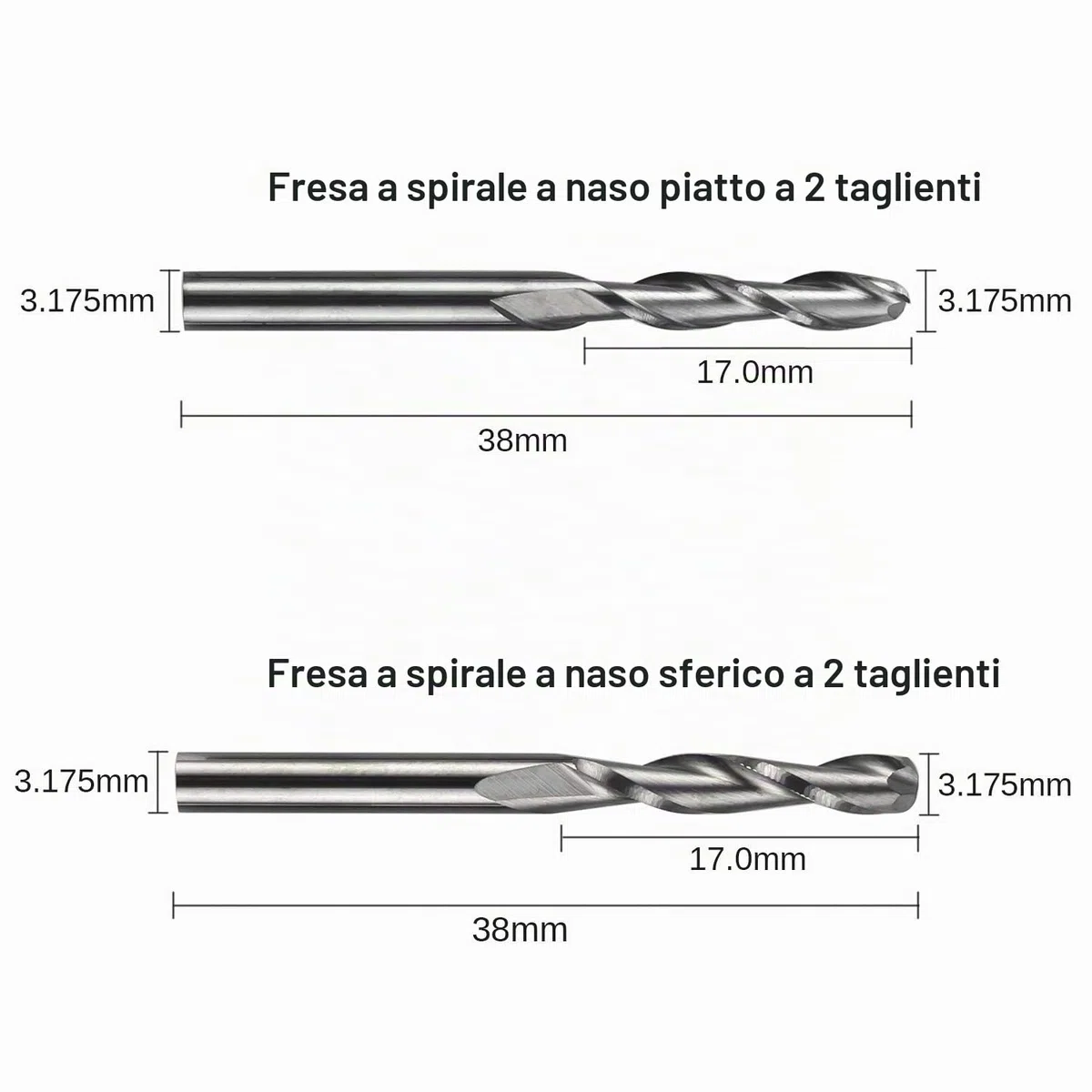 Genmitsu, 40 punte per fresa CNC per frese, gambo da 1/8", set di punte per fresatura CNC a 2 taglienti, fresa a naso piatto e testa sferica, Nano Blue Coat & Titanium Coat CNC Bit MC40A