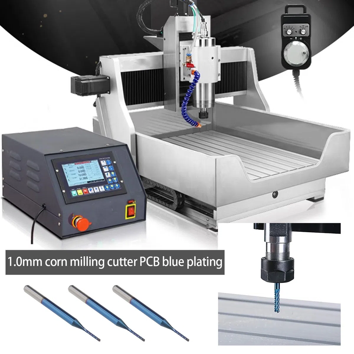OTOTEC 10 Pz 1.0mm Blu Rivestito Mulino Per Mais Taglio Gambo Diametro 3.175 Lunghezza 38mm Carburo Di Tungsteno Fresa PCB Incisione CNC Router Bit Per Macchinari