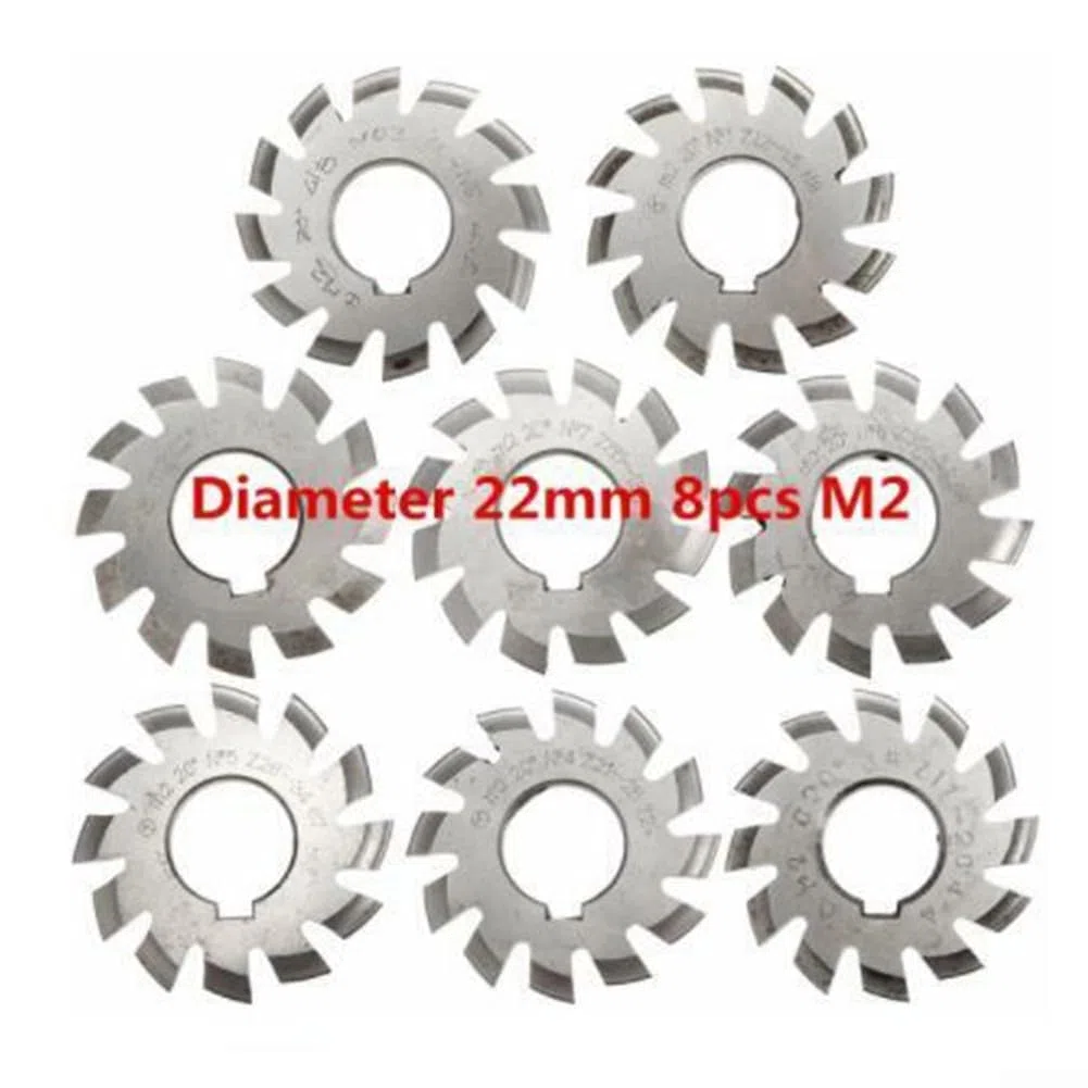 HpLive 8 pezzi HSS M2 foro 22 mm, set di frese ingranaggi Involute, 2, PA 20°, #1-8 per la fabbricazione di ingranaggi