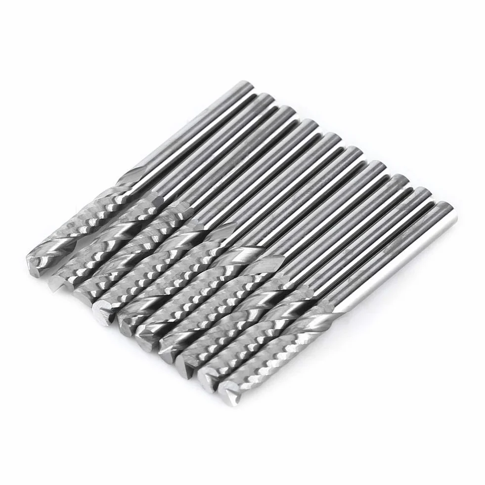 Set di frese, frese a spirale in carburo di tungsteno 10 pezzi Frese a singolo flauto Frese a CNC Codolo 4 mm