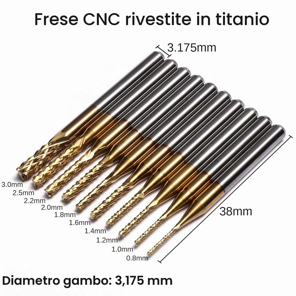 Genmitsu, 40 punte per fresa CNC per frese, gambo da 1/8", set di punte per fresatura CNC a 2 taglienti, fresa a naso piatto e testa sferica, Nano Blue Coat & Titanium Coat CNC Bit MC40A
