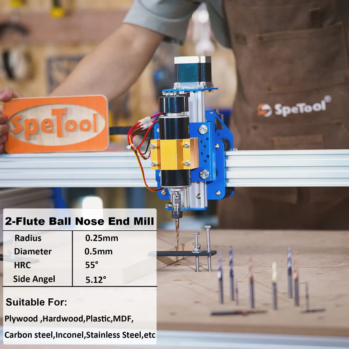 SpeTool Set di 5 frese a punta di naso a sfera conica con asta da 0,25 mm di diametro 0,25 mm di diametro