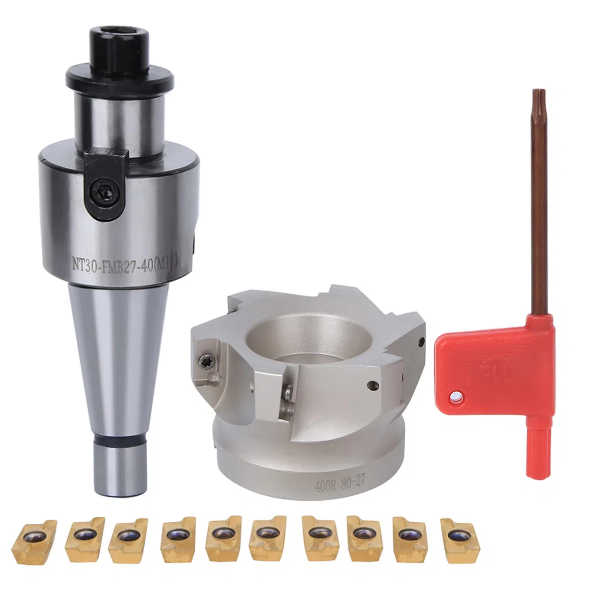 SEAFRONT Fresa a 6 Taglienti ad Angolo Retto per Spianatura NT30-FMB27 Portapinza con Inserti APMT1604 (NT30-FMB27+80 Dischi)