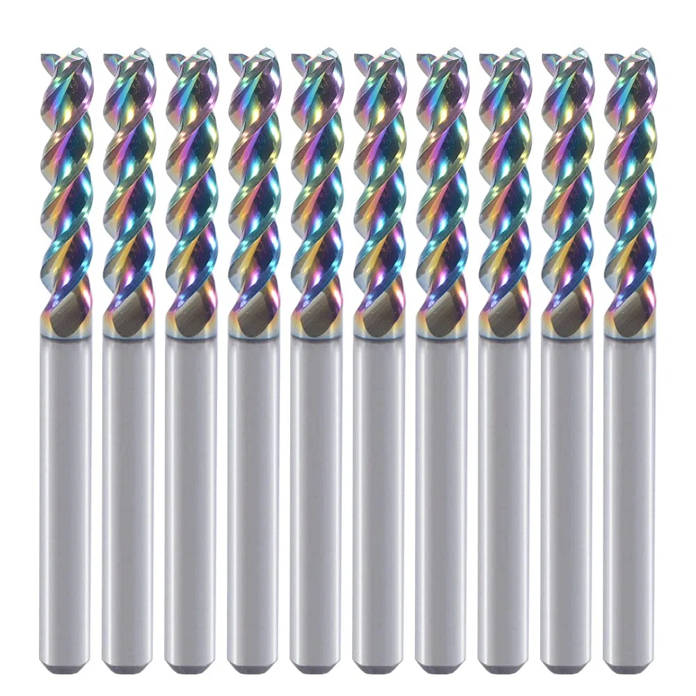 Fresa a testa quadrata in metallo duro da 3.175mm per applicazioni in rame in alluminio, 3-Flute, diametro di taglio 3.175mm, design a U, confezione da 10 (3.175 * 3.175 * 15 mm)