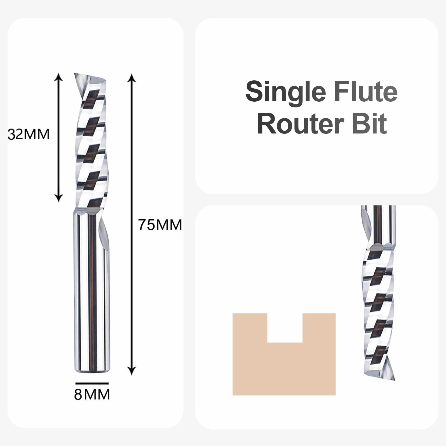 SpeTool 2 frese in alluminio da 8 mm, codolo VHM, fresa da 32 mm, lunghezza di taglio in metallo duro, fresa CNC, fresa per legno, fresa superiore, per metallo, alluminio, acrilico, plastica