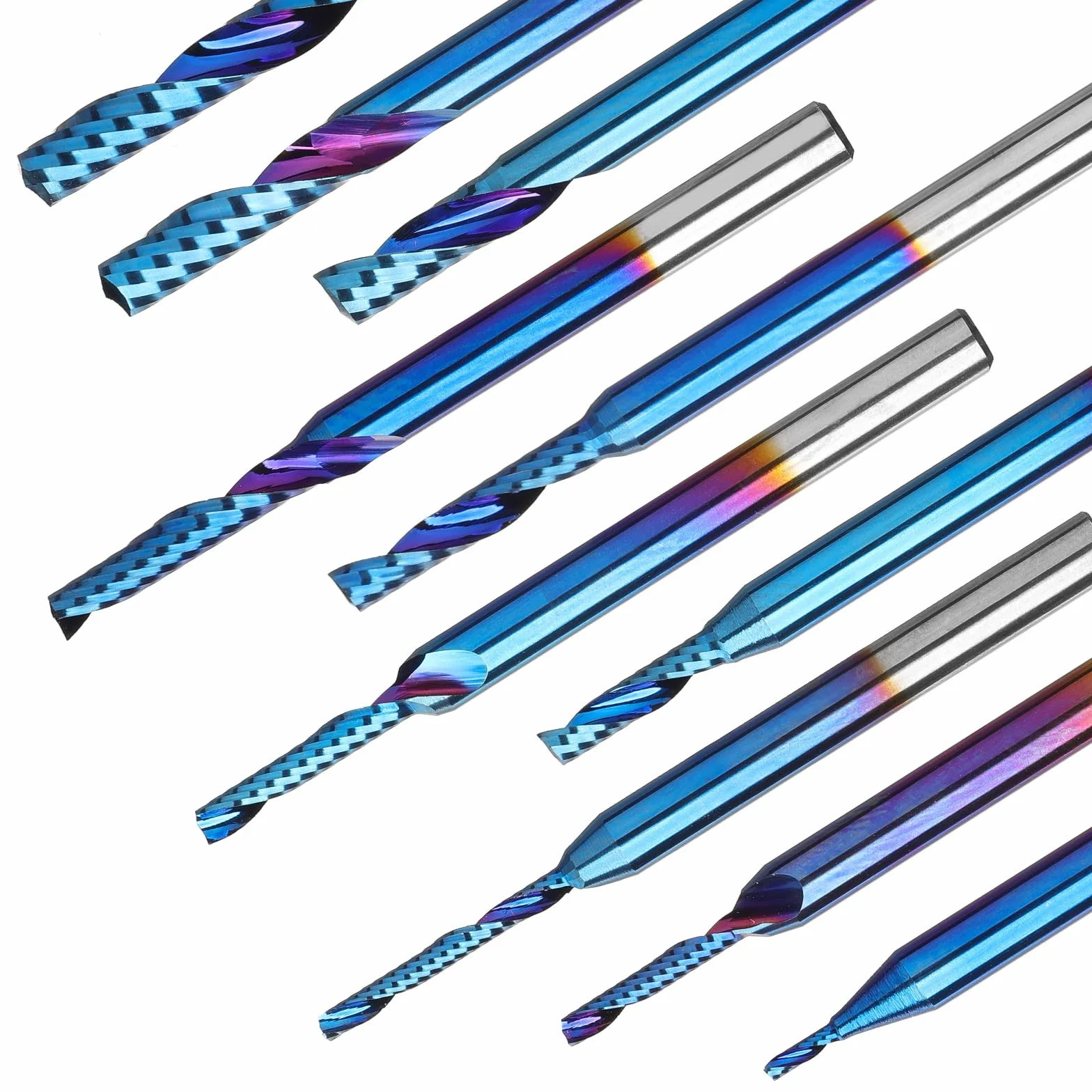 Genmitsu 1/8 pollici gambo 10 pezzi carburo spirale O flauto (singolo flauto) punte del router CNC, 91,5 HRA superiore Nano rivestimento blu, OS10B