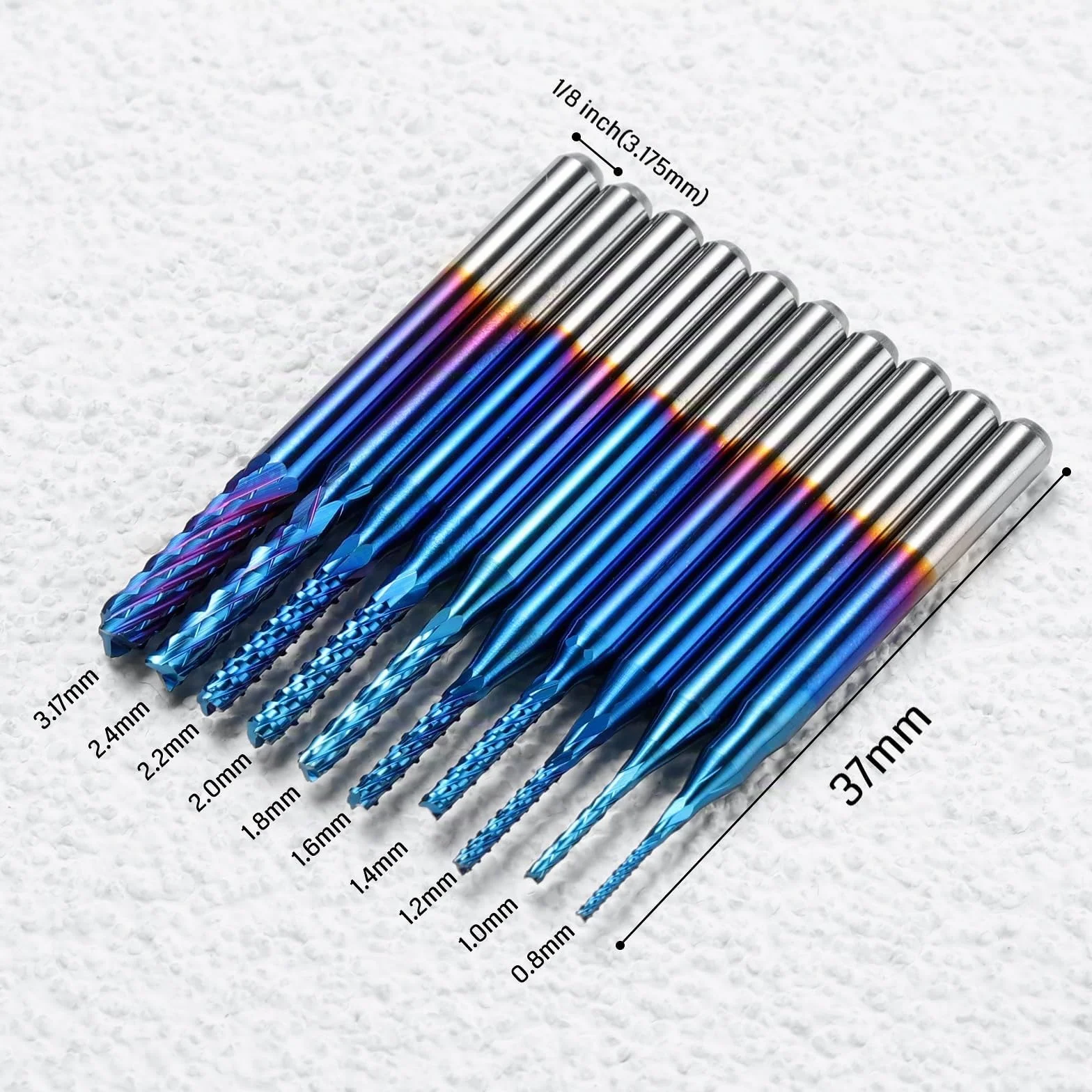 SainSmart Genmitsu Nano Blue Coat - Set di 10 frese CNC per legno PVC, alluminio, 0,8-3 mm, codolo 1/8"