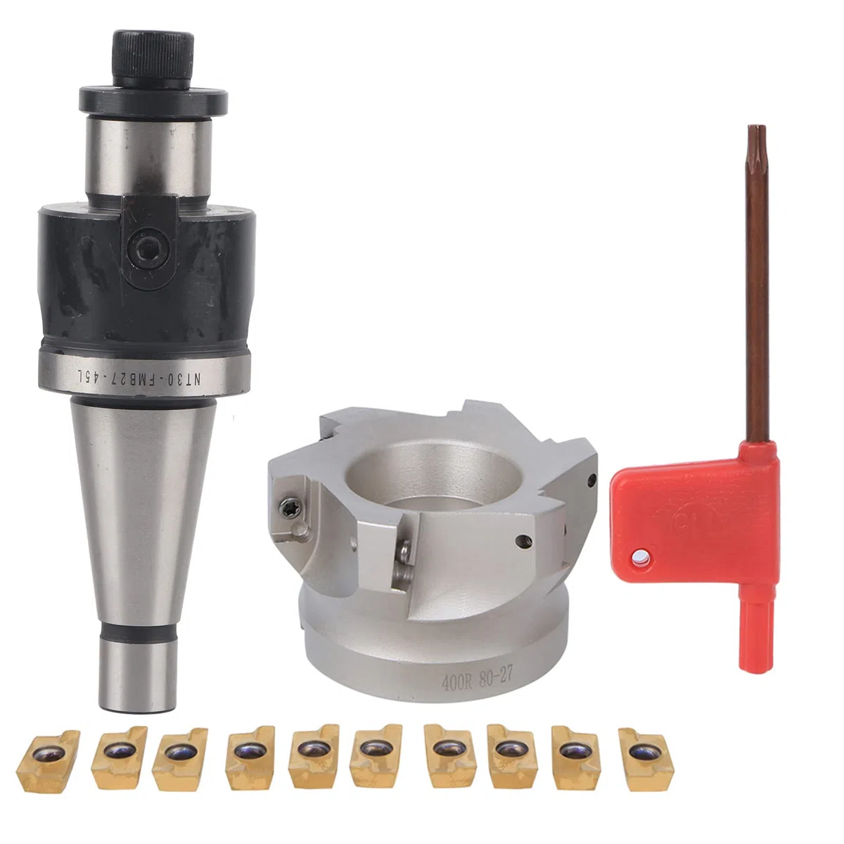 SEAFRONT Fresa a 6 Taglienti ad Angolo Retto per Spianatura NT30-FMB27 Portapinza con Inserti APMT1604 (NT30-FMB27+80 Dischi)