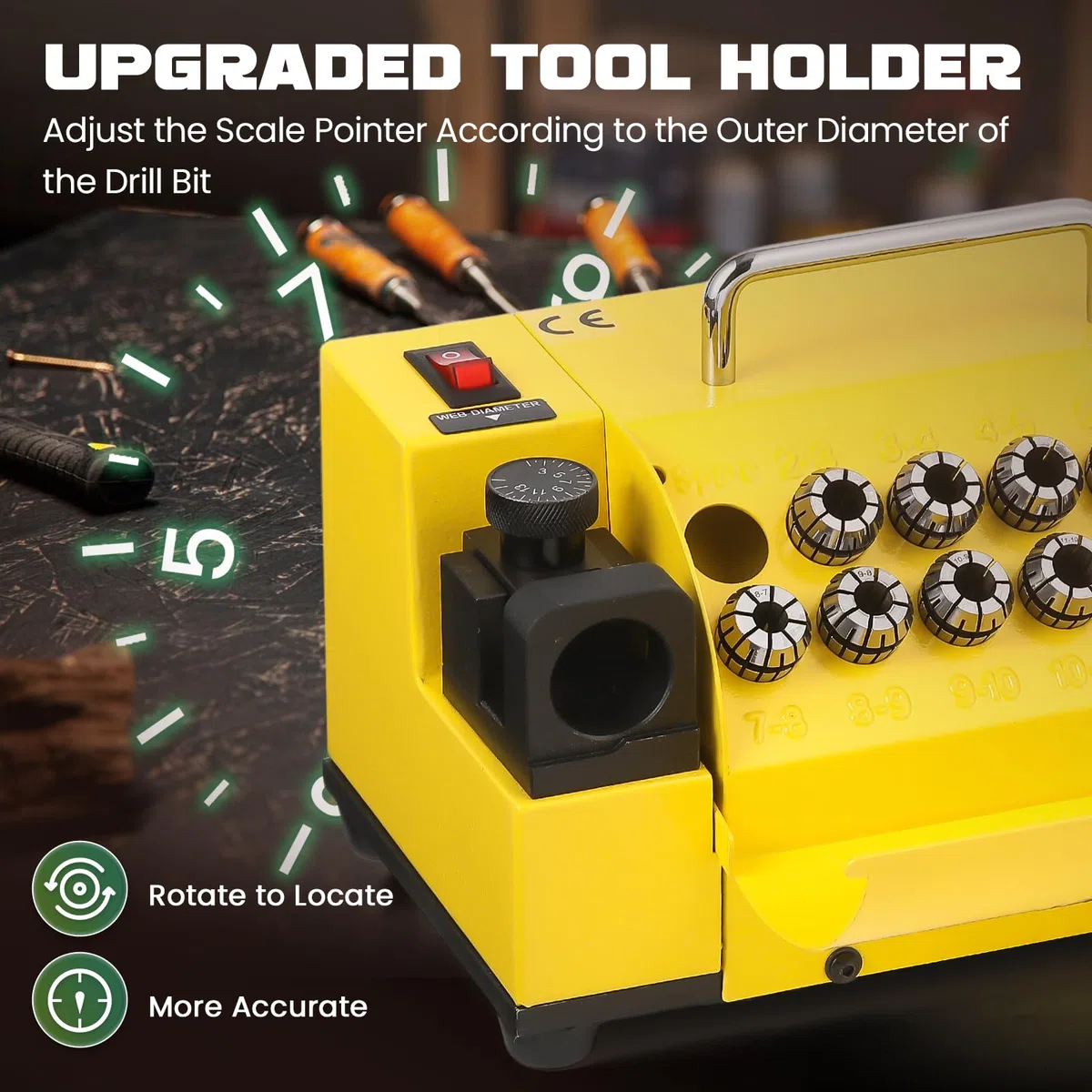 Huanyu MR-13B Ad alta precisione Drill Bit Grinder Portable Drill Bit Sharpener Re-sharpener Angle Grinding Machine, gamma di grinding: 63 -s - 13 (220V, CBN (per HSS))