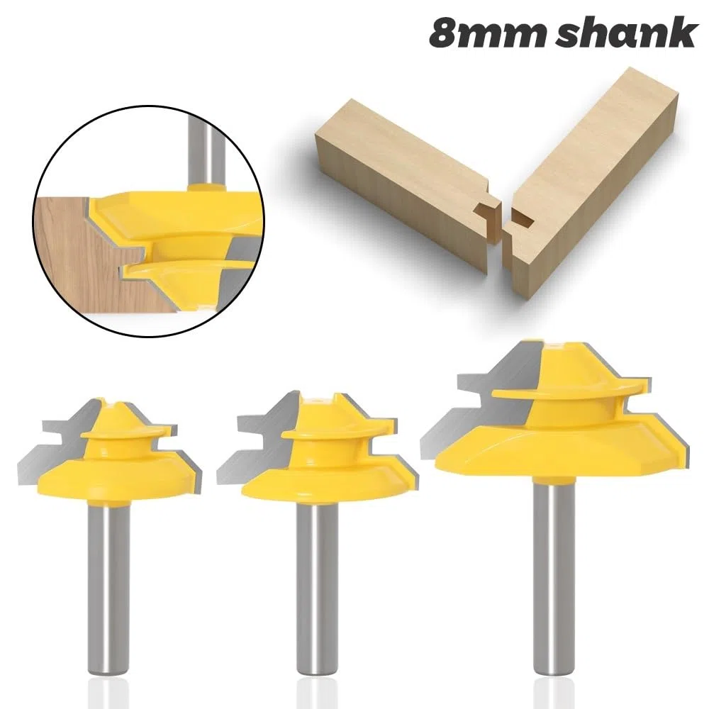 1-3 pezzi coltello for incisione ad angolo retto con gambo 8 mm e gambo 12 mm, fresa for macchina for incisione del legno, punta for router con coltello for tenone 45°(3Pcs 8mm Shank)
