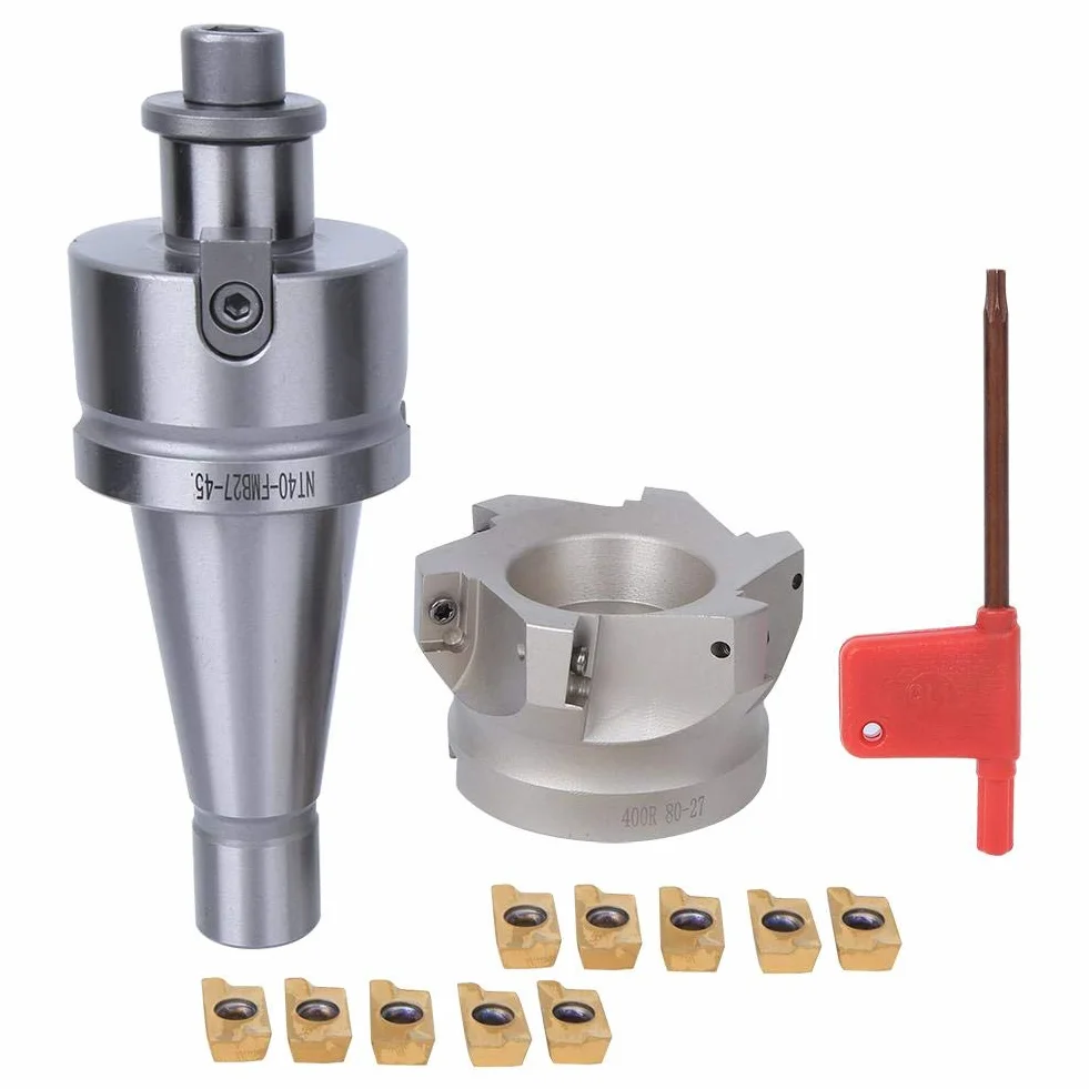 Inserti di Fresatura per Portautensili a Pinza, NT40-FMB27 Supporti per Mandrino per Portautensili + Taglierina per Flauto BAP400R-80-27-6 + Inserti APMT1604(10PCS Milling Inserts)