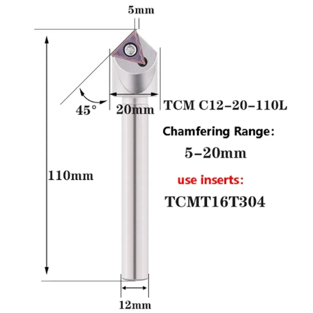 TCM Utensile for smusso a 45 gradi 12 16 20 mm C20-40-120 Tornio CNC Fresa for acciaio al tungsteno TCMT Inserto in metallo duro Fresa (Size : C12-20-110)