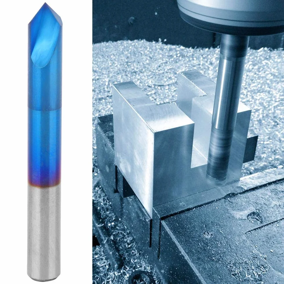 Fresa a 90 Gradi Estremità Smussata, Fresa A2 Taglienti In Metallo Duro Fresa Smussatura Rivestimento Blu Smusso Fresa Utensile Manuale, Fresa a Smusso(6 * 50mm)