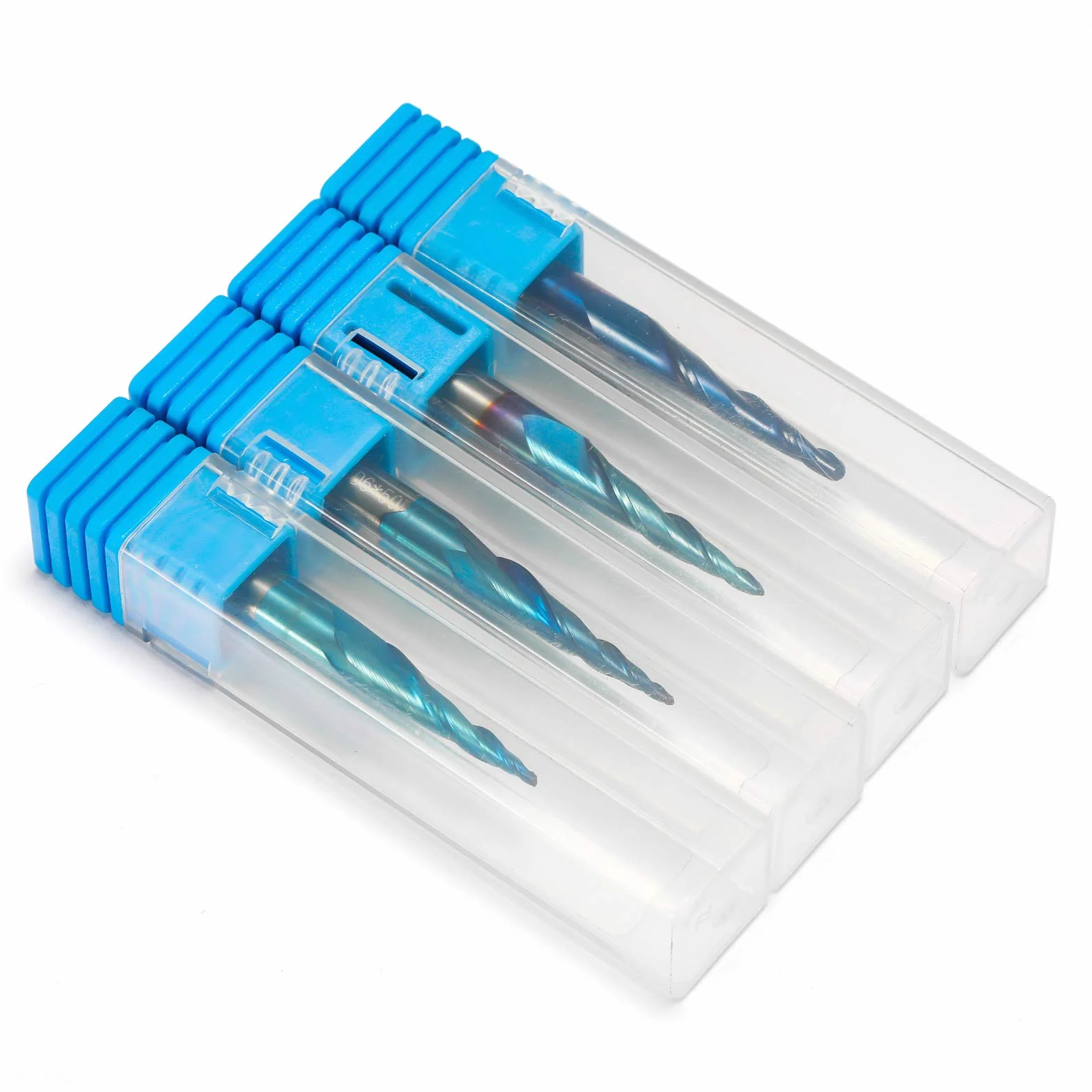 Genmitsu 4 pezzi 2-flute conico a spirale conico a punta a sfera, rivestimento nano blu, fresa CNC, incisione 2D e 3D, punte per la lavorazione del legno, R0.25-1.0, codolo da 1/4 di pollice, TB04B