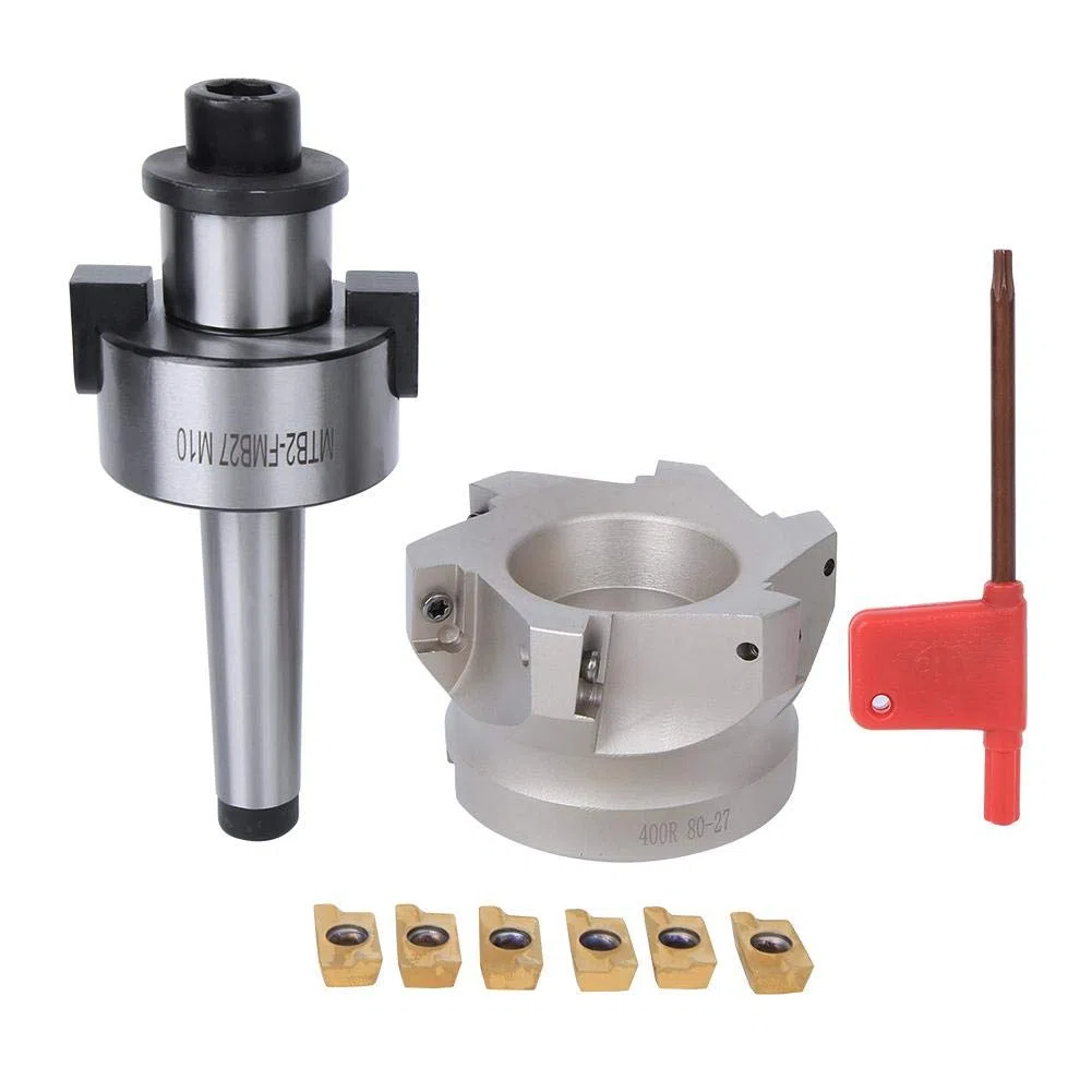 Fresa Frontale Fresa a Controllo Numerico Fresa a 6 Taglienti ad Angolo Retto Fresa, Portautensili a Pinza MT2-FMB27 + Fresa a 80-6-6 Scanalature + Inserti di Fresatura 1604APMT(6PCS Milling Inserts)