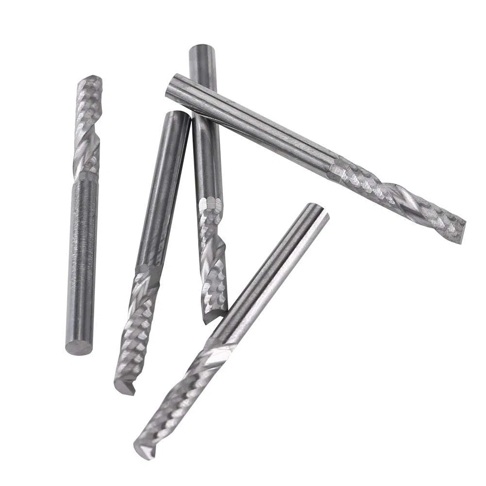5 Pezzi Frese Set, 1/8" Gambo 3.175x22mm Fresa a Spirale, Carburo di Tungsteno Singolo Flauto Fresa Spirale CNC Frese, per Legno Alluminio Acciaio Titanio
