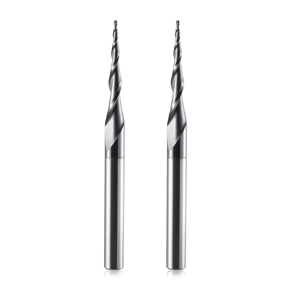 HOZLY Frese coniche a testa sferica per CNC, 2 pezzi, frese a sfera con bit a spirale a 2 tagli con gambo da 6 mm, frese a codolo con HRC55, raggio 0,5 mm, frese per intaglio CNC con rivestimento