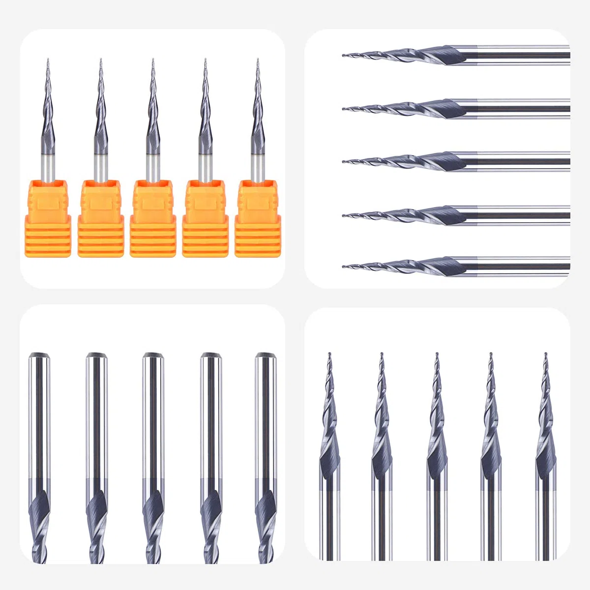SpeTool 5 Pezzi Fresa Conica 0,25 Raggio per Legno Gambo 1/8'' CNC in Metallo Duro Massiccio Sferica con Rivestimento TiAlN per Intaglio e Incisione 2D e 3D