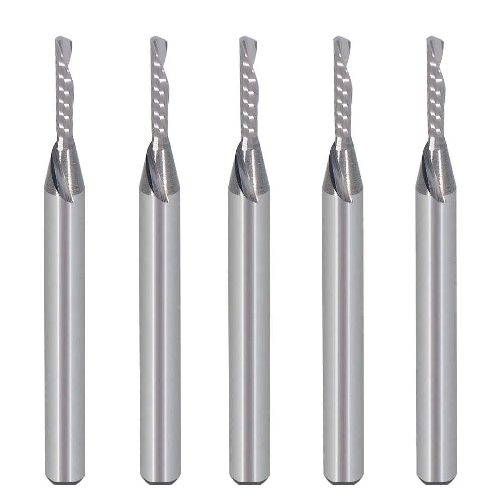 1/8 pollici taglio verso il basso singolo flauto (O-flauto) Spirale End Mill CNC fresa punte, con taglio da 1/16 pollici, lunghezza di taglio 5/16 pollici per acrilico PVC MDF confezione da 5